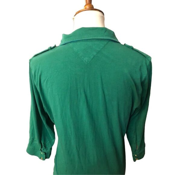 Tommy Hilfiger green 3/4 button crown collared with gold accent buttons size L - Picture 9 of 14